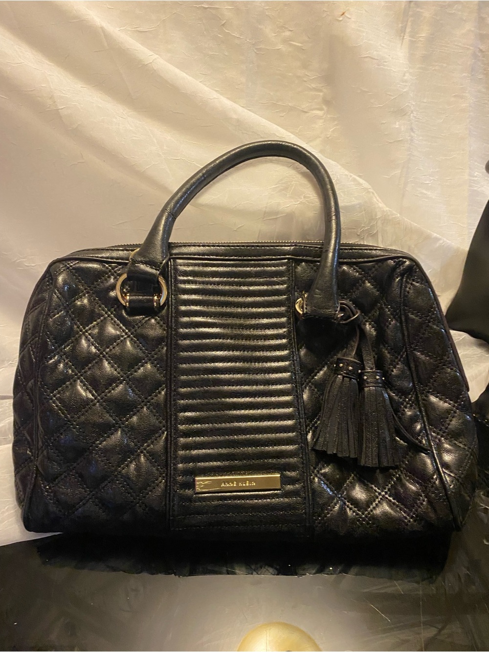 Anne Klein Black Quilted Satchel with Tassel